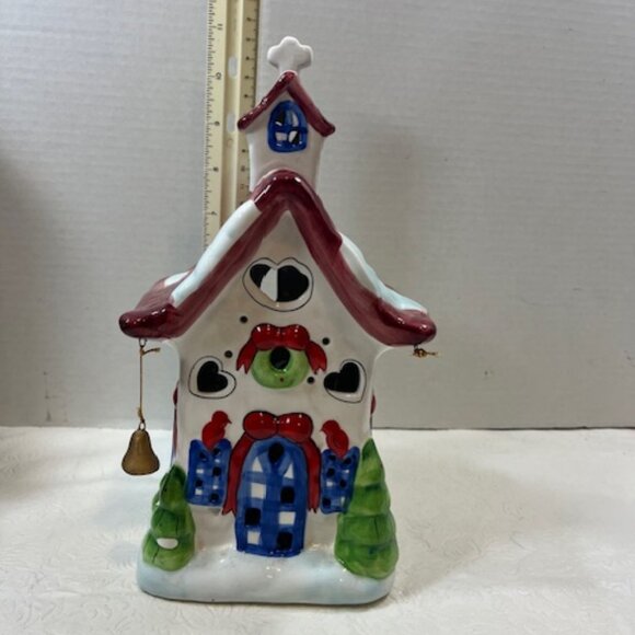 VTG Elements Christmas Village Church Ceramic Hand Painted 5.5"x5"x11" - Picture 9 of 11